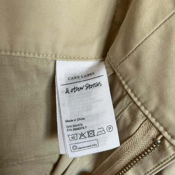 & Other Stories Belted Waist Pleated Trousers Ghurka Waistband Pants Tan Size 10 - Picture 12 of 14